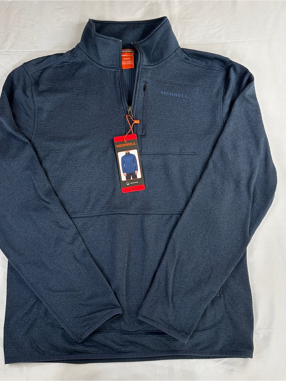 Merrell Men's BNWT 1/4 Zip Fleece Moisture Wicking Sweater, Blue, Size M - 545